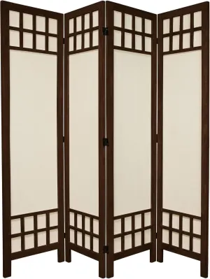 Oriental Furniture 5 1/2 ft. Tall Window Pane Fabric Room Divider - Burnt Brown - 4 Panel