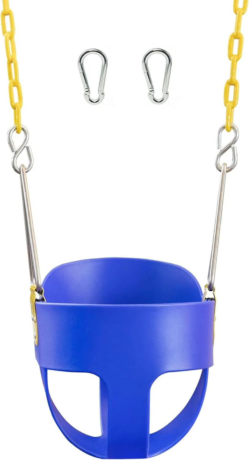 Original High Back Full Bucket Toddler Swing Seat with Plastic Coated Chains for Safety - Blue - Squirrel Products