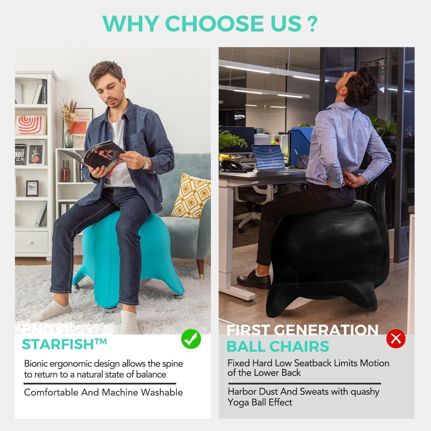 Original Starfish Ball Chair, Yoga Ball Chair Exercise Ball Chair Ergonomic Design for Home Office Desk, Stability Ball & Balance Ball Seat