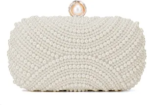 Oweisong White Pearl Clutch Purses for Women Wedding Bride Pearl Evening Bag Party Clutch Wallet Tote Handbag