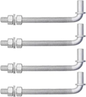 [Pack of 4] 8" J-Bolt Chain Link Fence Gate Hinge, Galvanized Steel J-Bolt Post Hinge with 5/8" Male Hinge Pin, Nuts & Washers Included.
