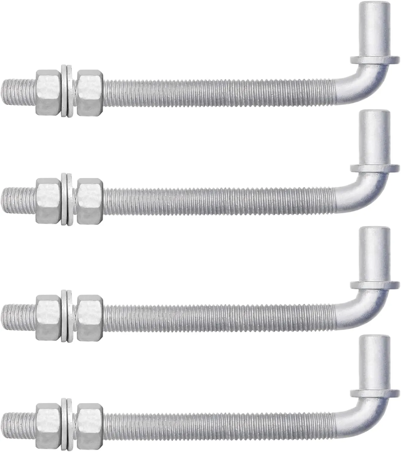 [Pack of 4] 8" J-Bolt Chain Link Fence Gate Hinge, Galvanized Steel J-Bolt Post Hinge with 5/8" Male Hinge Pin, Nuts & Washers Included.