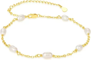 Palpitate Pearl Ankle Bracelets Pearl Anklet for Women Dainty Freshwater Cultured Pearls foot Chain Beach Jewelry Gifts for Women