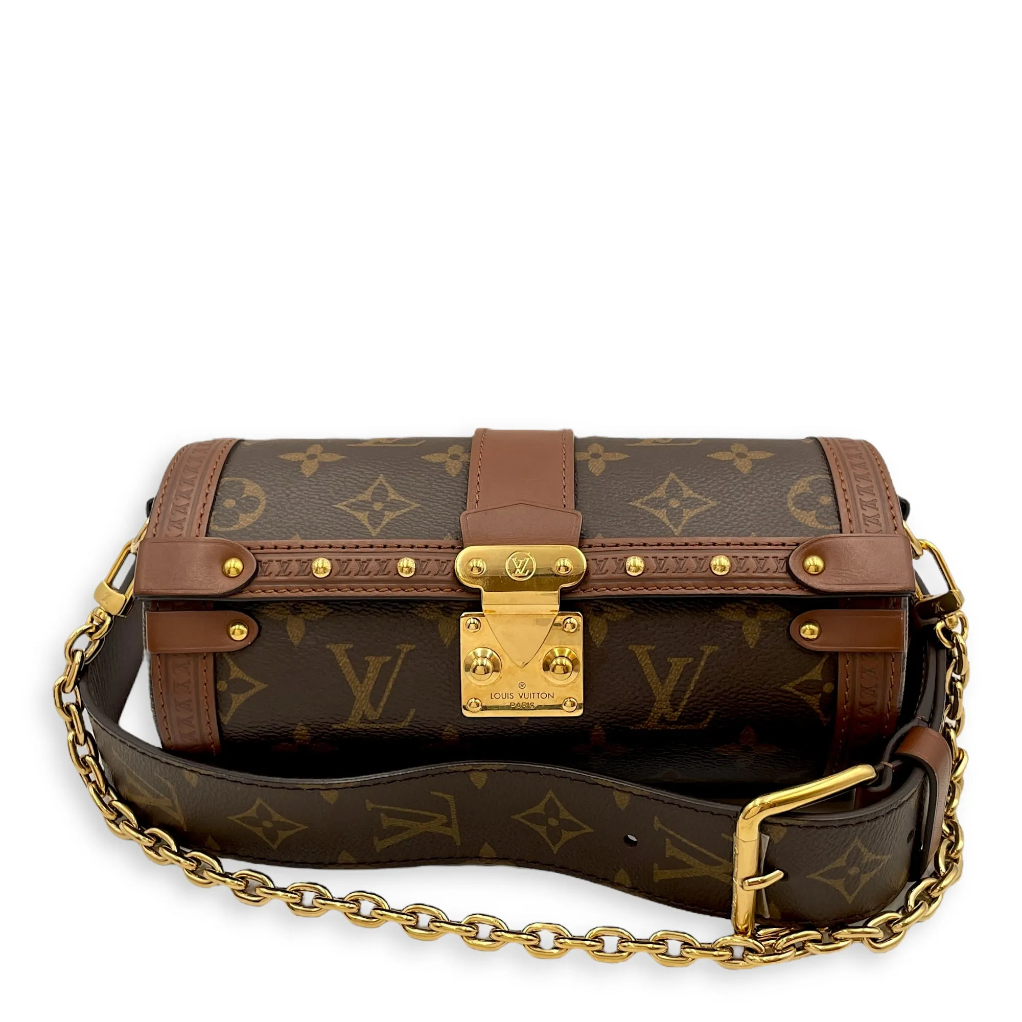 Papillon Trunk Brown Monogram Crossbody Bag in Coated Canvas, Gold hardware