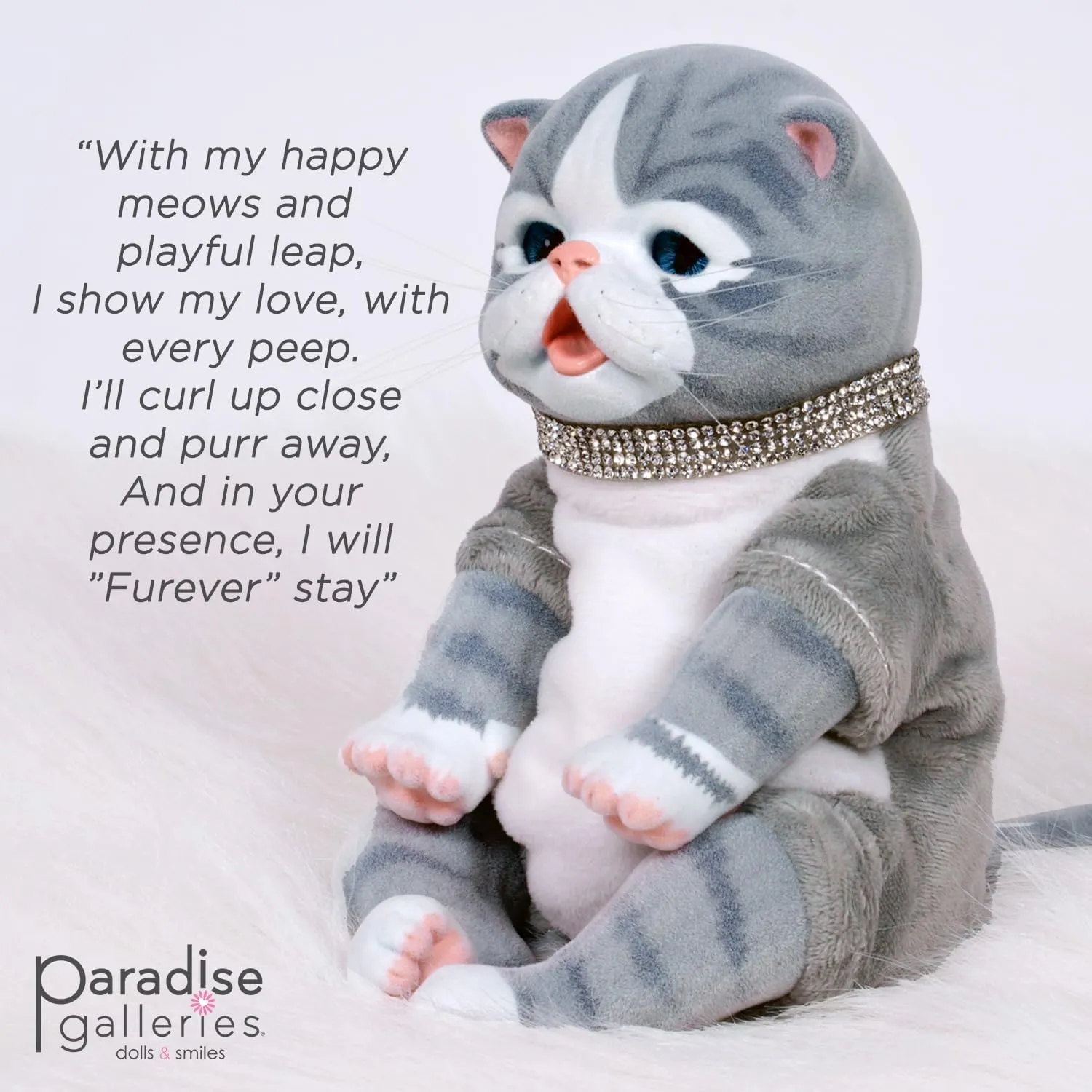 Paradise Galleries Fur-Ever Babies Ping Lau Sculptor Designer Doll Collection 9 Inch Stuffed Animal with Teal Yarn Ball Special Birthday Gift Ages 3 and up - Tabby Kitten