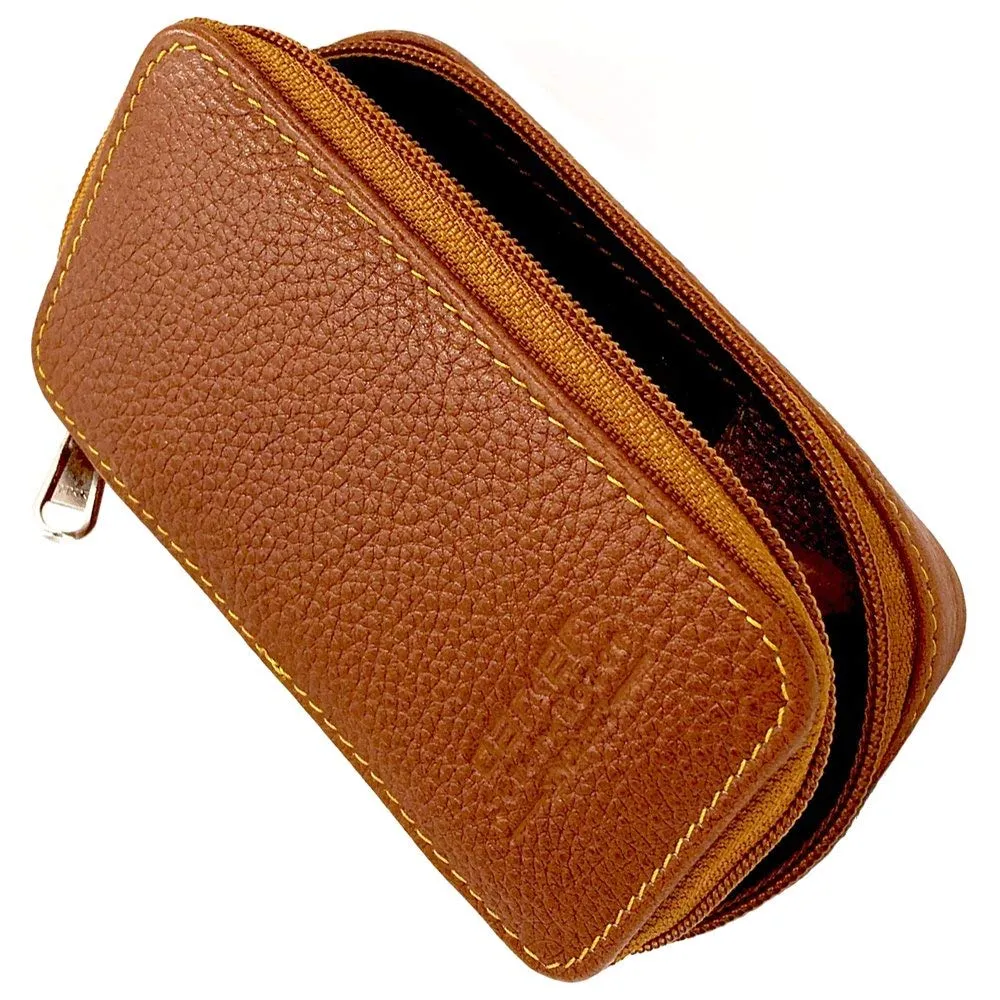 Parker Genuine Leather Double Edge Safety Razor Zippered Travel Case - Holds Safety Razor and Blade Pack