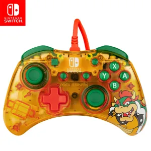 PDP Gaming Rock Candy Wired Power Nintendo Switch Pro Controller, Officially Licensed Lite/OLED Compatible Gamepad, Super Mario Brothers - Lemon Bomb Bowser (Orange/Green)