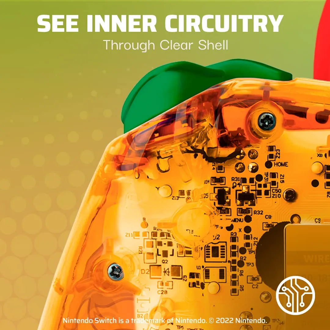 PDP Gaming Rock Candy Wired Power Nintendo Switch Pro Controller, Officially Licensed Lite/OLED Compatible Gamepad, Super Mario Brothers - Lemon Bomb Bowser (Orange/Green)