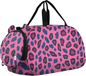 Peach Leopard Print Kids Cute Gym Bag with Shoes Compartment Lightweight Weekend Overnight Carry on Bag for Travel, Sports, Duffel, Weekender