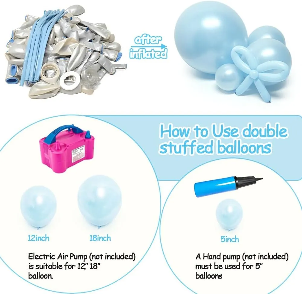 Pearl Blue Balloon Double Stuffed Light Baby Blue Balloons Garland Pearl Arch Kit Long Balloons Different Size for Birthday Wedding Baby Shower Anniversary Decoration