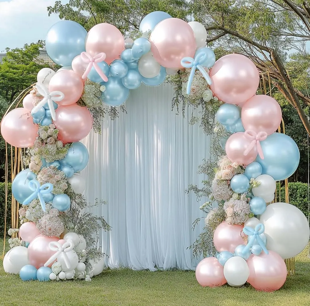 Pearl Blue Balloon Double Stuffed Light Baby Blue Balloons Garland Pearl Arch Kit Long Balloons Different Size for Birthday Wedding Baby Shower Anniversary Decoration