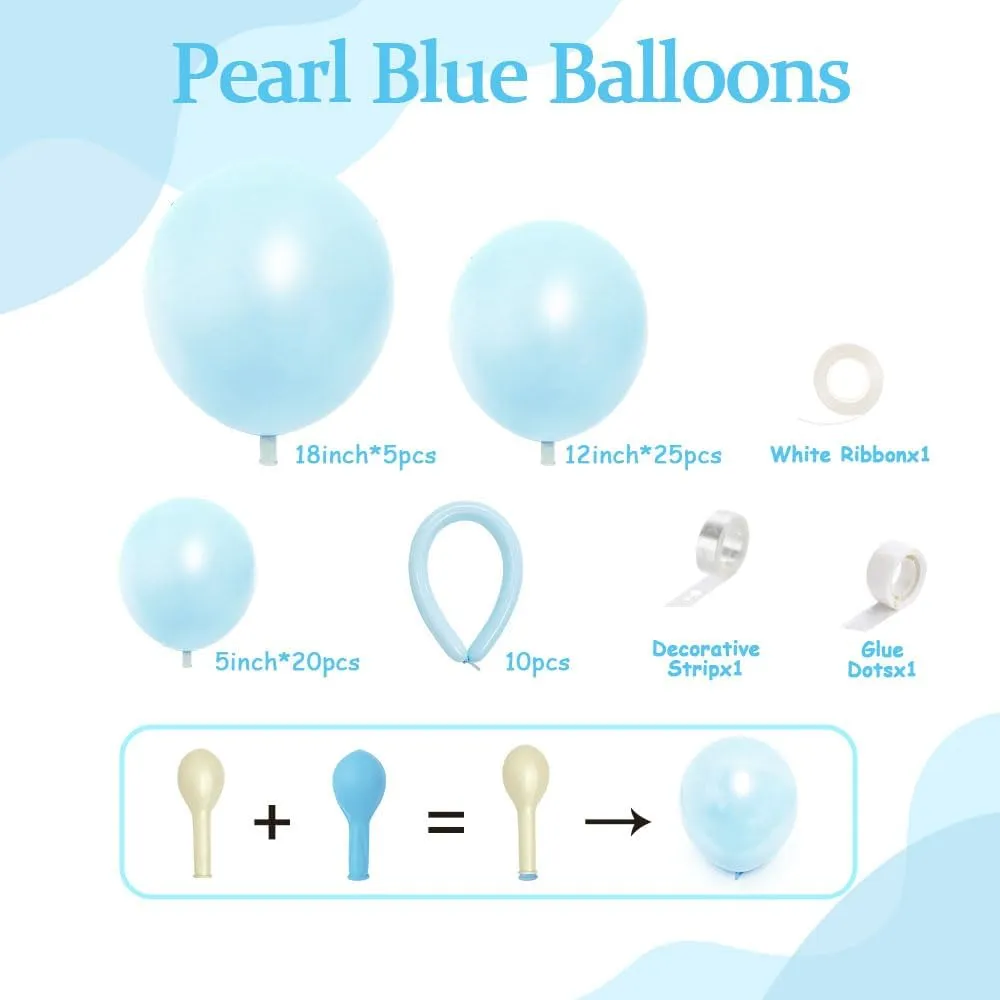 Pearl Blue Balloon Double Stuffed Light Baby Blue Balloons Garland Pearl Arch Kit Long Balloons Different Size for Birthday Wedding Baby Shower Anniversary Decoration