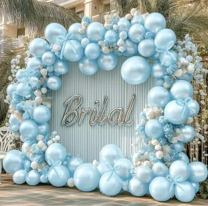 Pearl Blue Balloon Double Stuffed Light Baby Blue Balloons Garland Pearl Arch Kit Long Balloons Different Size for Birthday Wedding Baby Shower Anniversary Decoration