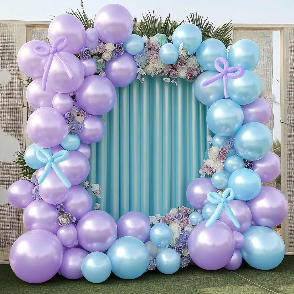 Pearl Blue Balloon Double Stuffed Light Baby Blue Balloons Garland Pearl Arch Kit Long Balloons Different Size for Birthday Wedding Baby Shower Anniversary Decoration
