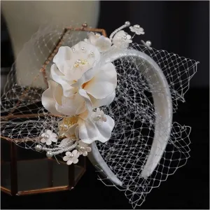Pearl Bridal Banquet Hair Wear Retro Bow Hairband Satin Wedding Hair Accessories Tiara