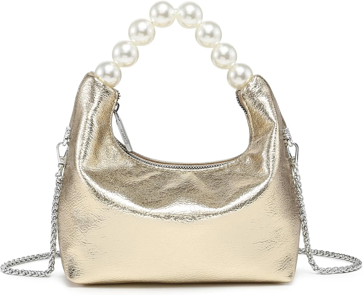 Pearl Handle Evening Clutch Purse for Women - Stylish Small Top Handle Handbags with Detachable Chain Strap for Wedding Party