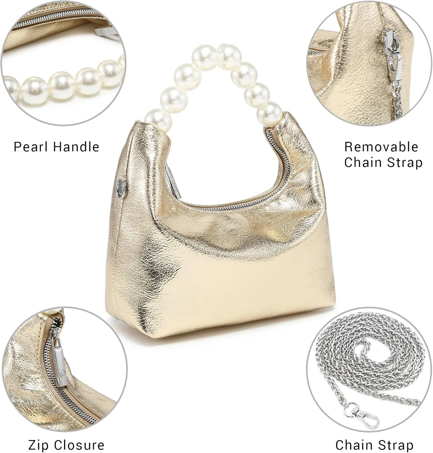 Pearl Handle Evening Clutch Purse for Women - Stylish Small Top Handle Handbags with Detachable Chain Strap for Wedding Party