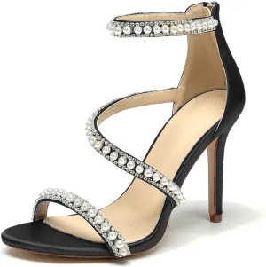 Pearl Heels Sandals Stiletto Heels Open Toe High Heel Sandals Pump Shoes for Women Bride Wedding Party Evening Heels
