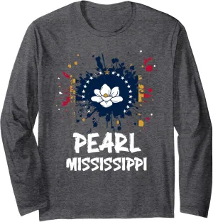 Pearl Mississippi MS Magnolia Flag Trip Vacation Souvenir Long Sleeve T-Shirt