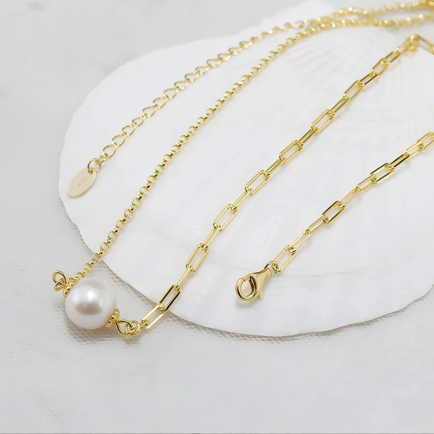 Pearl Necklace For Women, 925 Sterling Silver Freshwater Real White Pearl Pendant Necklaces, Dainty 14K Gold Plated Jewelry, Gifts for Birthday Anniversary Christmas Wedding