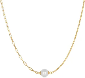 Pearl Necklace For Women, 925 Sterling Silver Freshwater Real White Pearl Pendant Necklaces, Dainty 14K Gold Plated Jewelry, Gifts for Birthday Anniversary Christmas Wedding