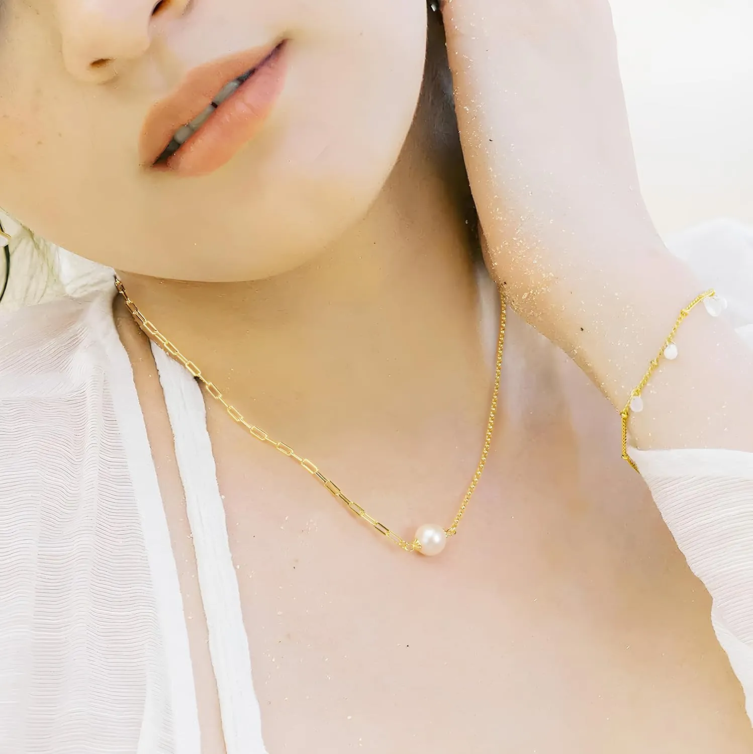 Pearl Necklace For Women, 925 Sterling Silver Freshwater Real White Pearl Pendant Necklaces, Dainty 14K Gold Plated Jewelry, Gifts for Birthday Anniversary Christmas Wedding
