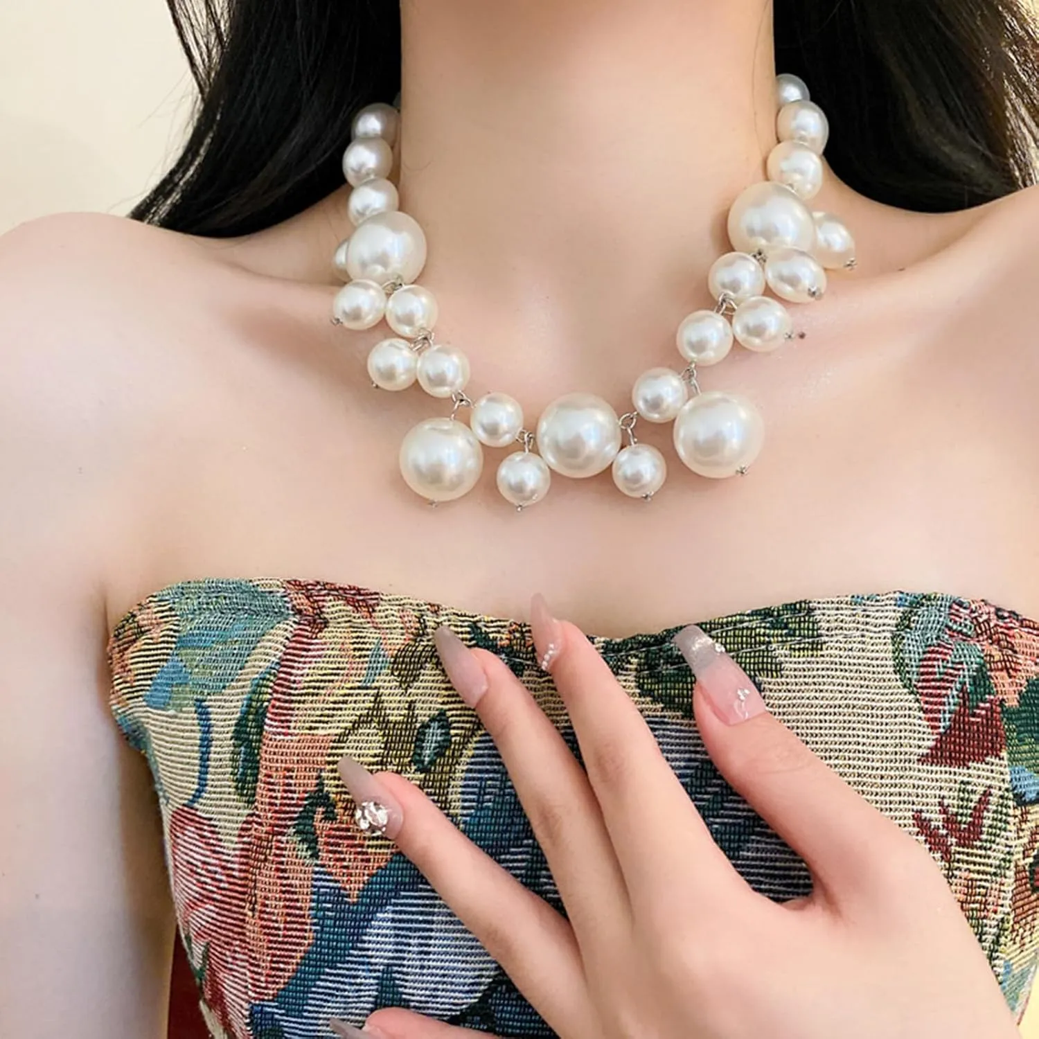 Pearl Necklace for Women Chunky Pearl Necklace Big Pearl Choker Necklaces Statement Pearl Necklace Wedding Party Jewelry