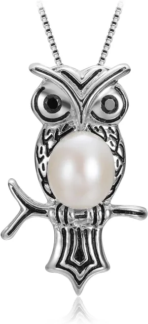 Pearl Pendants Necklaces genuien 6-7mm Freshwater Natural Pearl owl Chain for Women Watch Strap