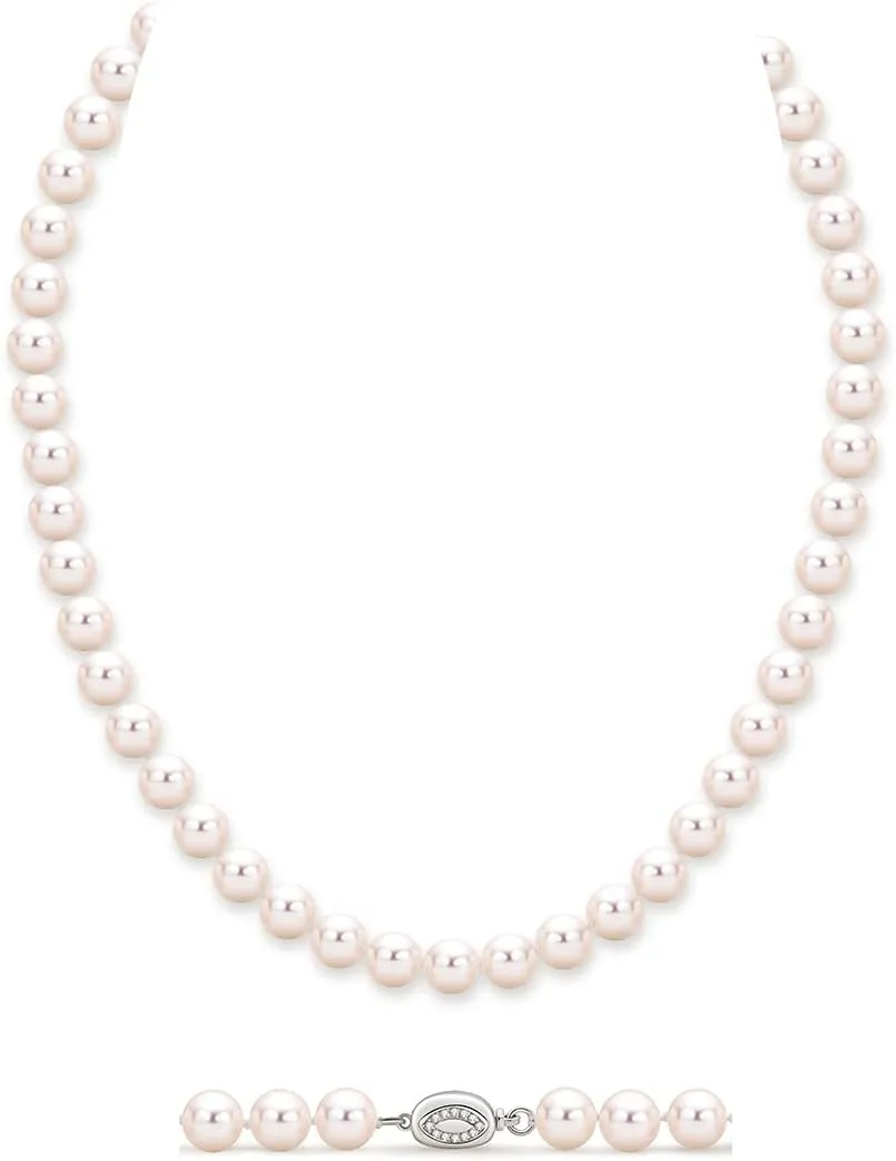 Pearl Strand Necklace for Women Men, Freshwater Cultured White Pearl Bead Choker/Long Necklaces Jewelry Gift for Mom Wife Bride, Size: 6-7mm/7-8mm/8-9mm/9-10mm/10-11mm