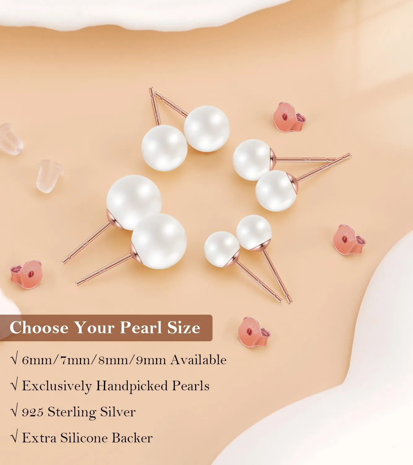Pearl Stud Earrings for Women, Handpicked Freshwater Pearl Hypoallergenic Gold Vermail Sterling Silver Earring Studs