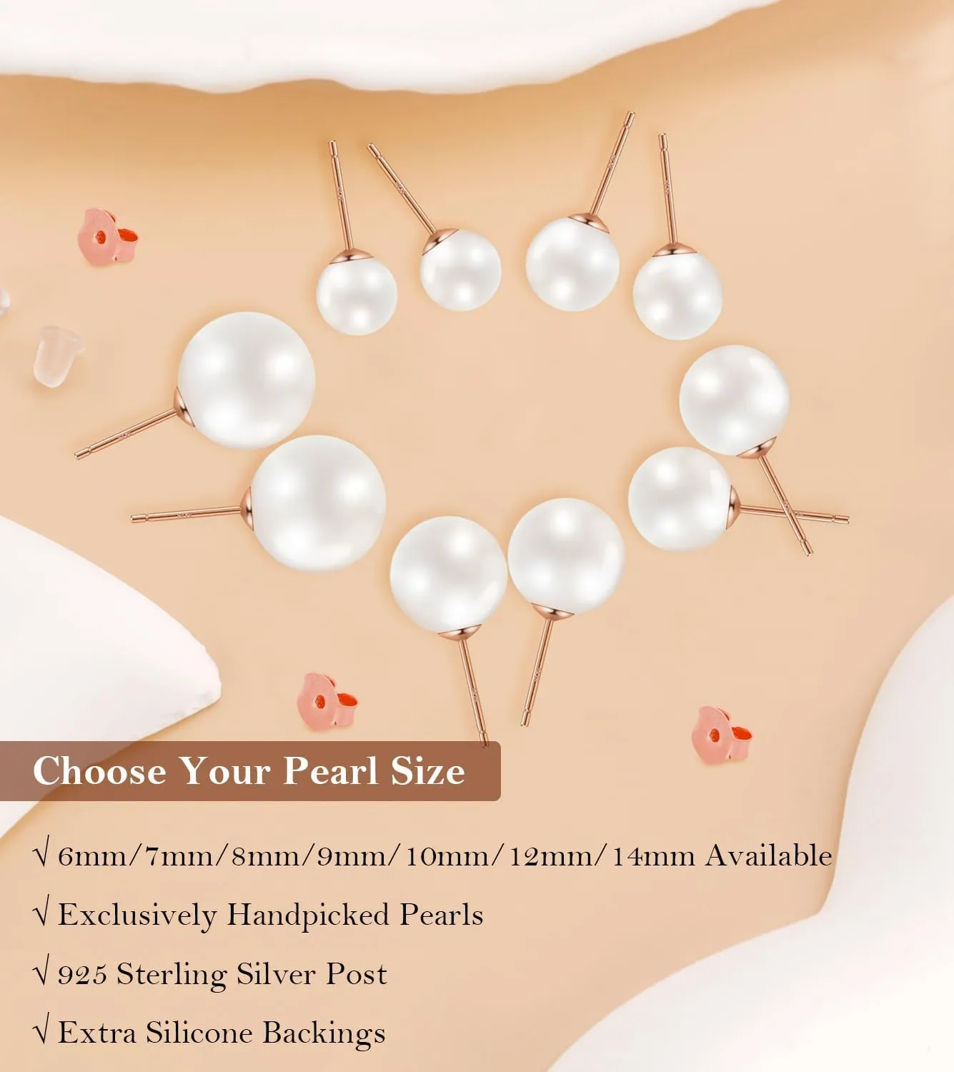 Pearl Stud Earrings for Women, Handpicked Freshwater Pearl Hypoallergenic Gold Vermail Sterling Silver Earring Studs