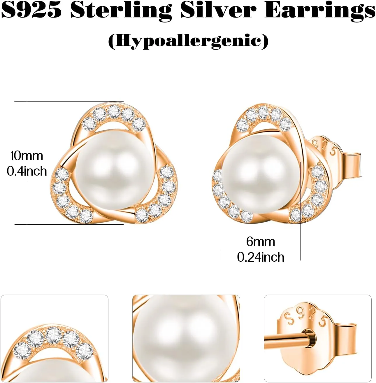 Pearl Stud Earrings for Women Sterling Silver Freshwater Cultured Pearl Studs Pearl Stud Earrings Jewelry Gifts for Women Mom Wife
