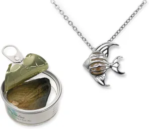 Pearlina Fish Necklace Cultured Wish Pearl Oyster Set Silver tone Plated Cage w/Stainless Steel Chain 18"