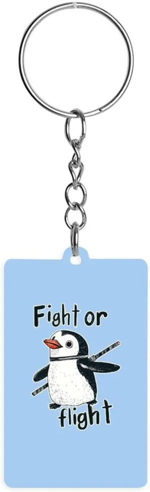 Penguins Fight Or Flight Acrylic Keychain with Picture Bag Decorative Accessories Keychain for Car Keys Surprise Holiday Gift 1PC