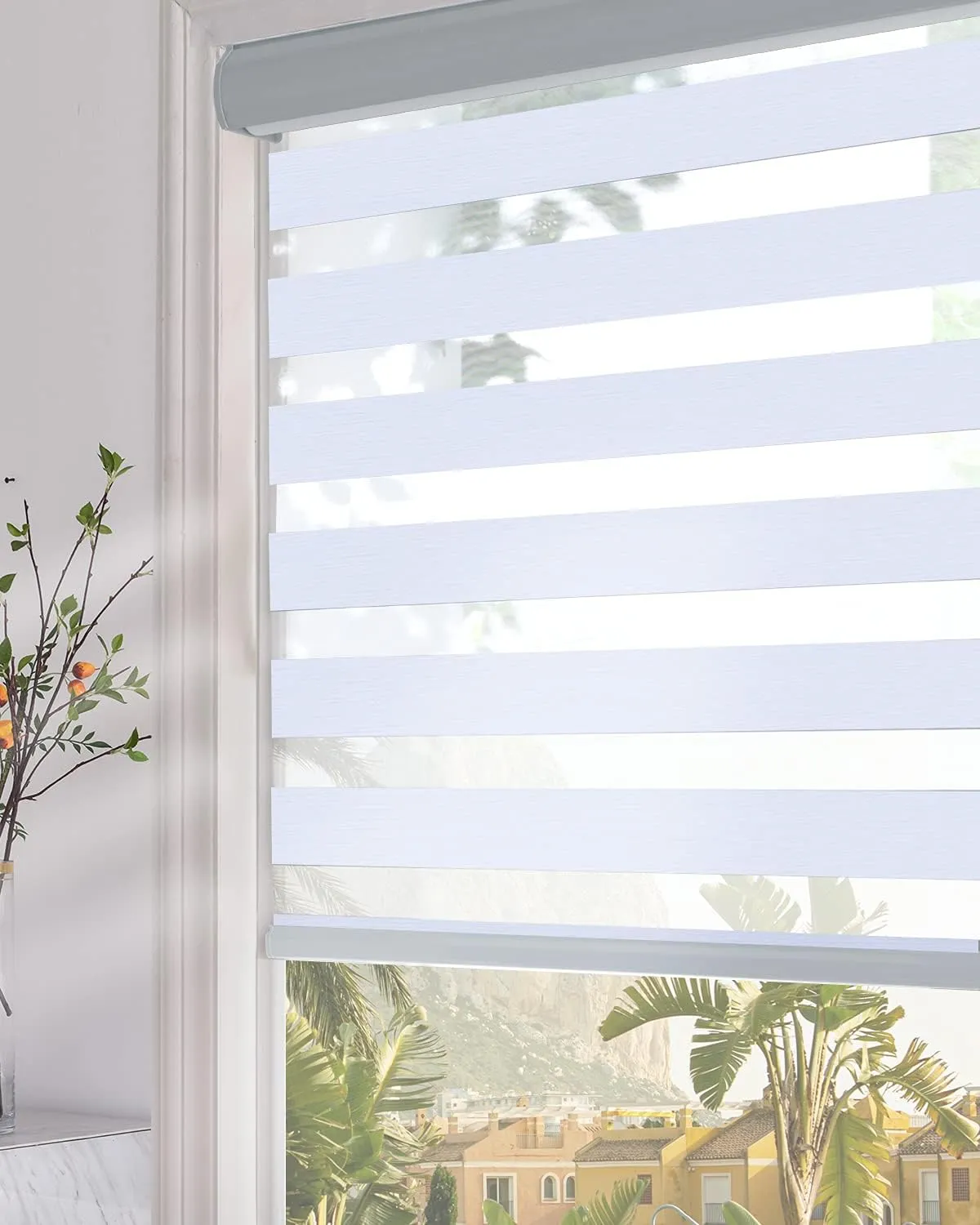 Persilux Custom Size Zebra Roller Blinds Blackout Roller Window Shades (35" W X 72" H, Light Grey) Dual Layer Sheer Shades Privacy Light Control for Day and Night for Windows, Home and Office