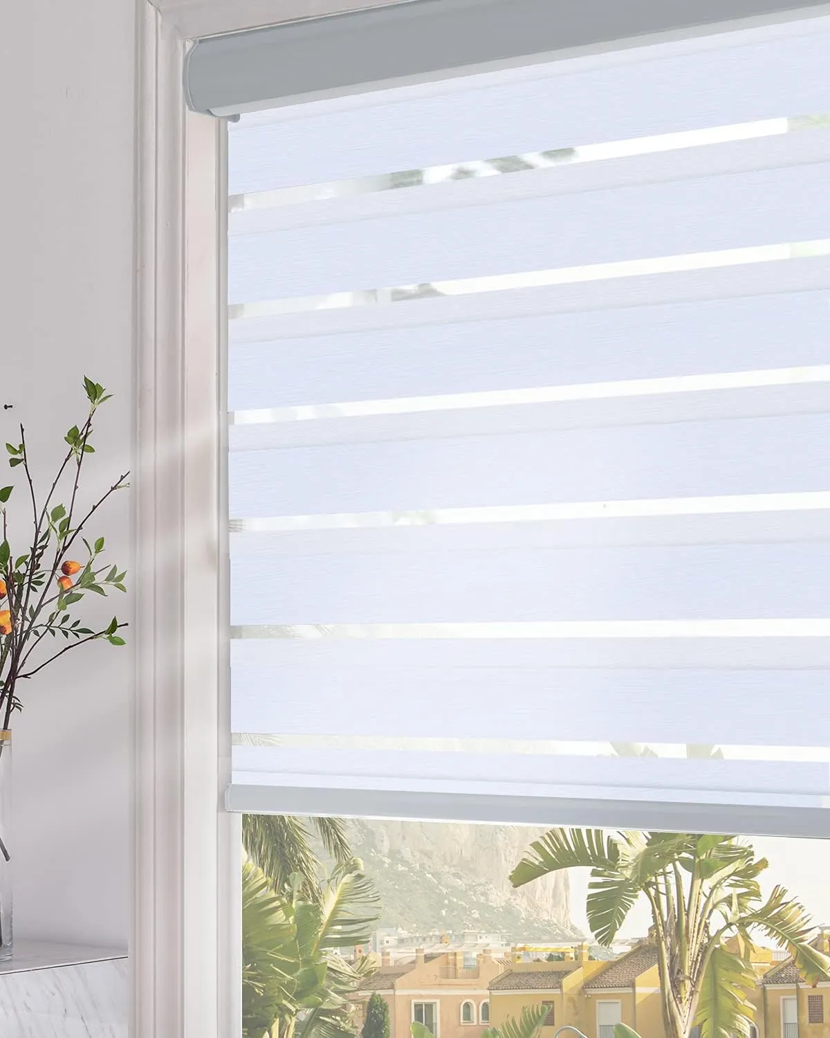 Persilux Custom Size Zebra Roller Blinds Blackout Roller Window Shades (35" W X 72" H, Light Grey) Dual Layer Sheer Shades Privacy Light Control for Day and Night for Windows, Home and Office