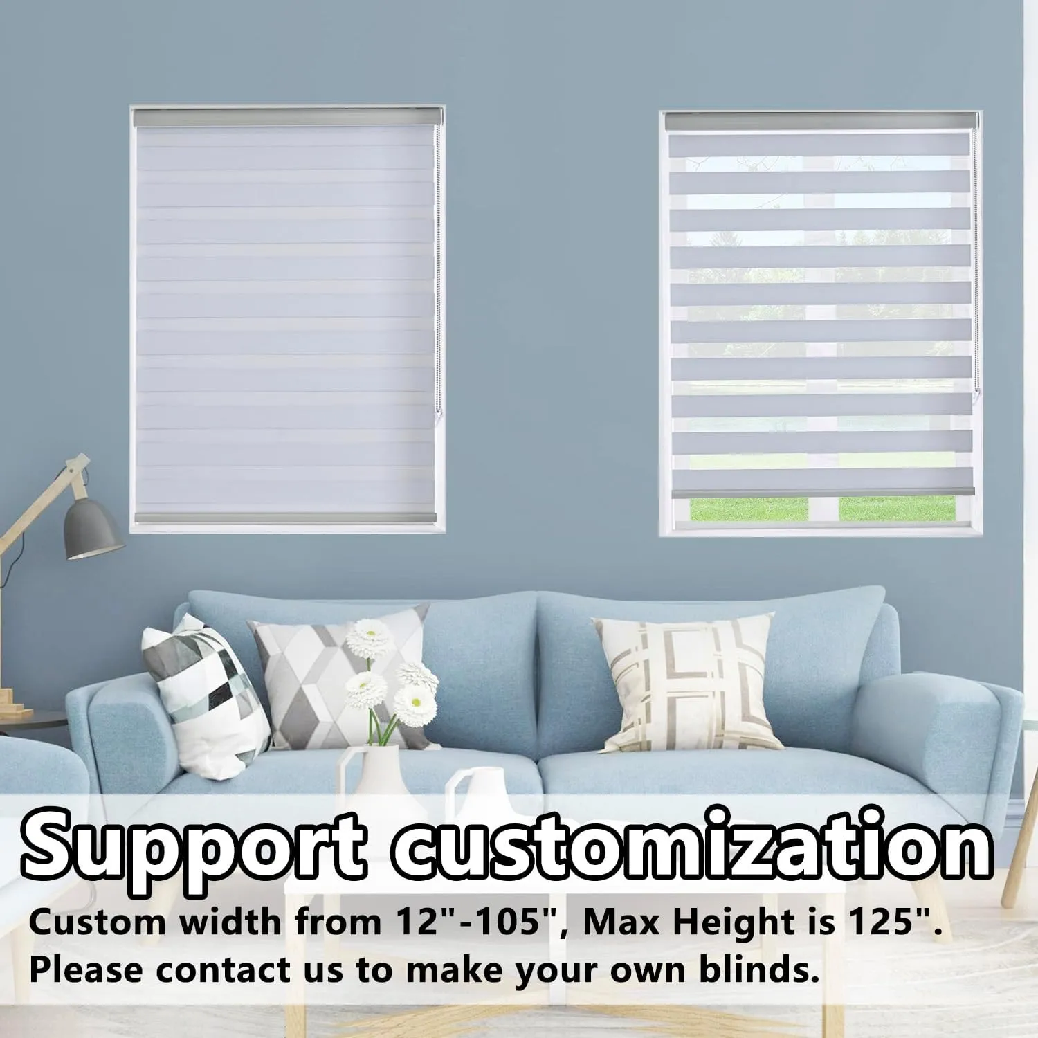Persilux Custom Size Zebra Roller Blinds Blackout Roller Window Shades (35" W X 72" H, Light Grey) Dual Layer Sheer Shades Privacy Light Control for Day and Night for Windows, Home and Office