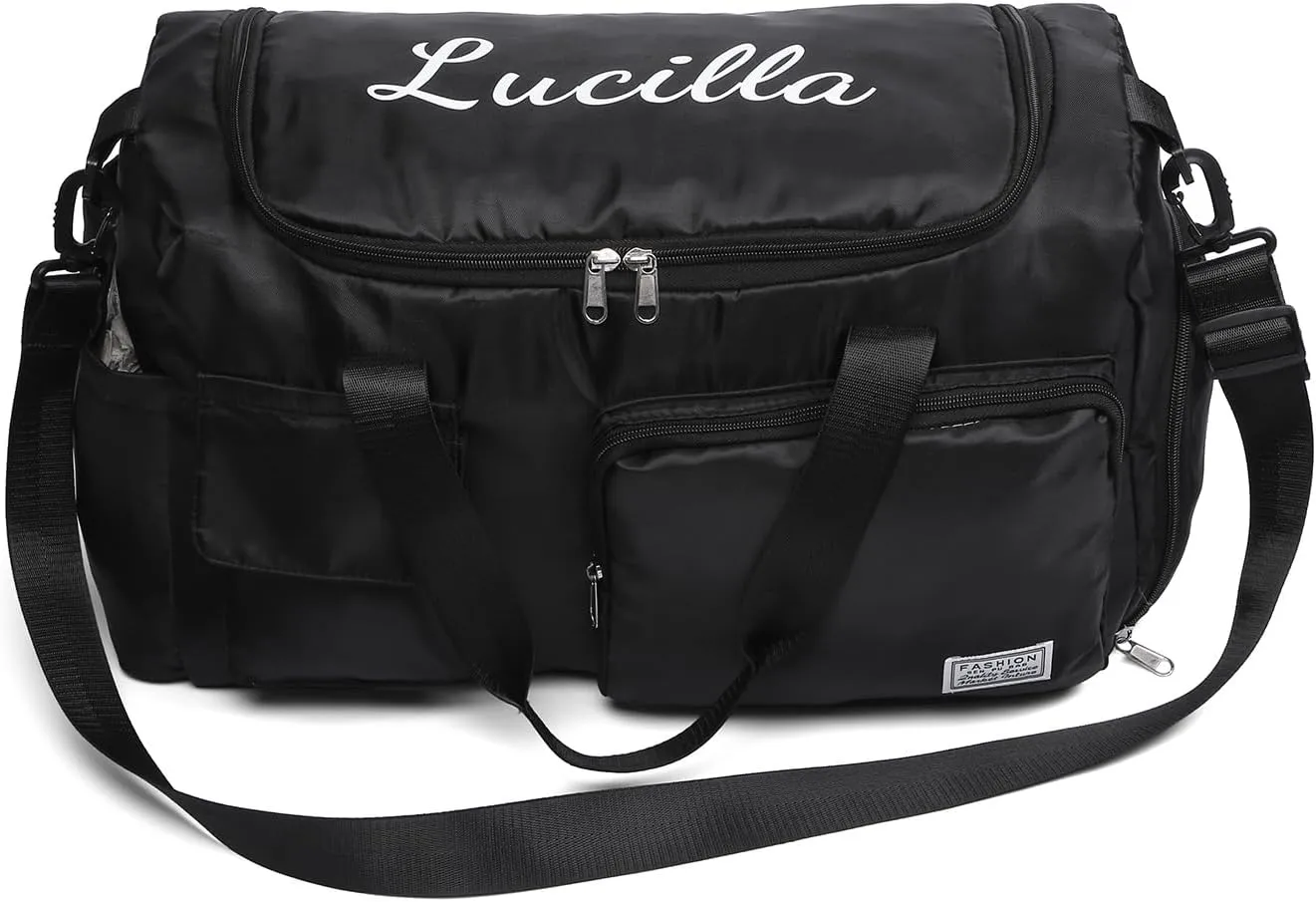 Personalized Duffel Bag | Custom Name Gym Bag with Shoes Pockets, Oxford Cloth Sports Bag Weekender Overnight Traveling Bag for Women Men(Black)