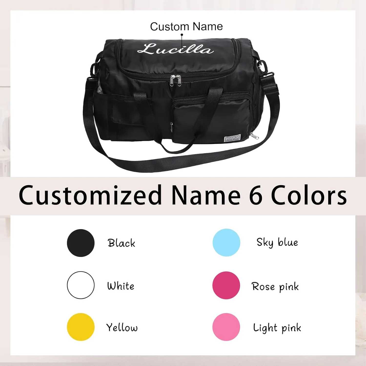 Personalized Duffel Bag | Custom Name Gym Bag with Shoes Pockets, Oxford Cloth Sports Bag Weekender Overnight Traveling Bag for Women Men(Black)