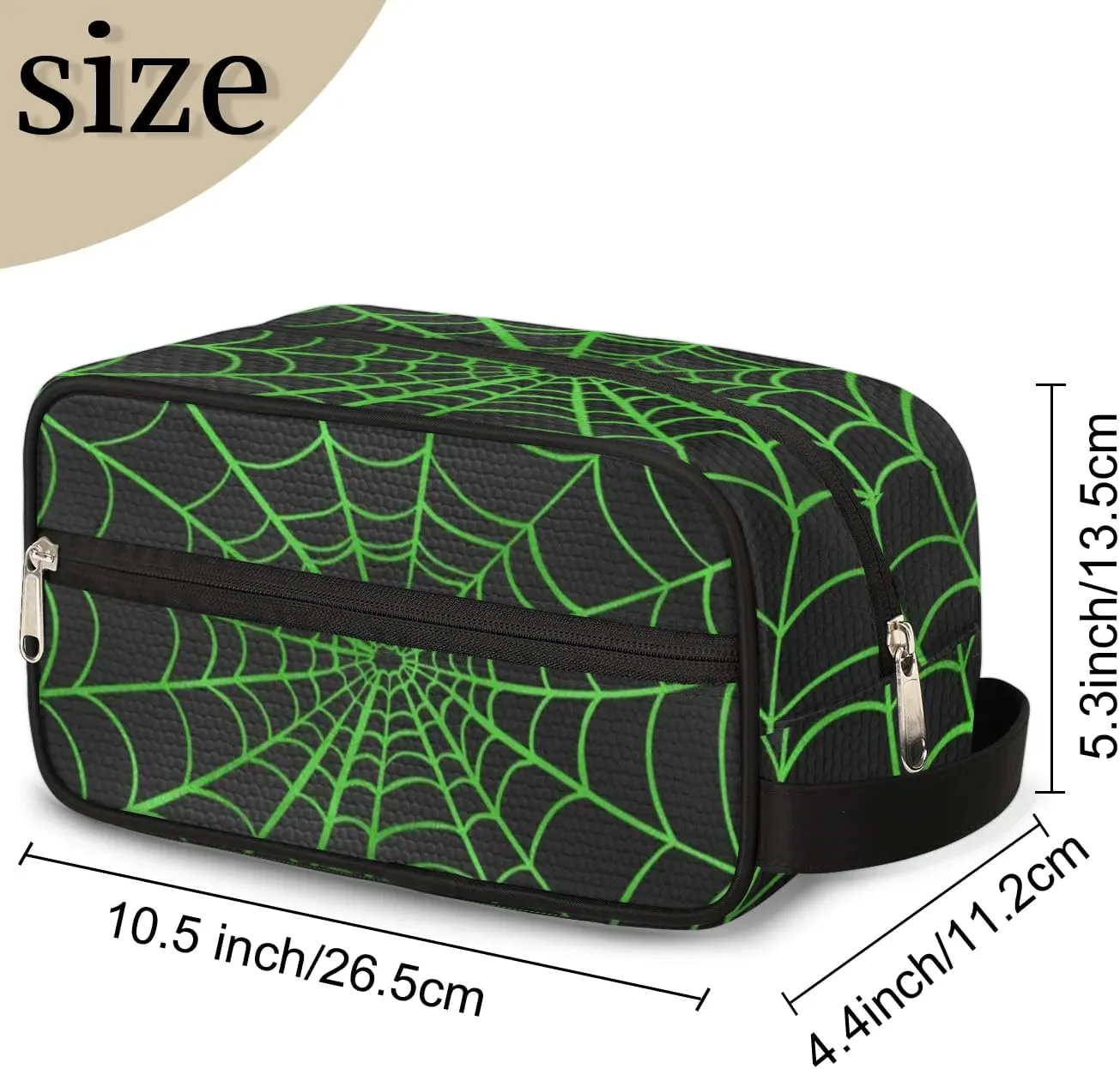 Personalized Gift Travel Makeup Bag Cosmetic Bag for Man Boy, Custom Shaving Bag Make Up Bag Organizer Toiletry Bag Christmas Birthday Gift for Boys Green Black Spider Web