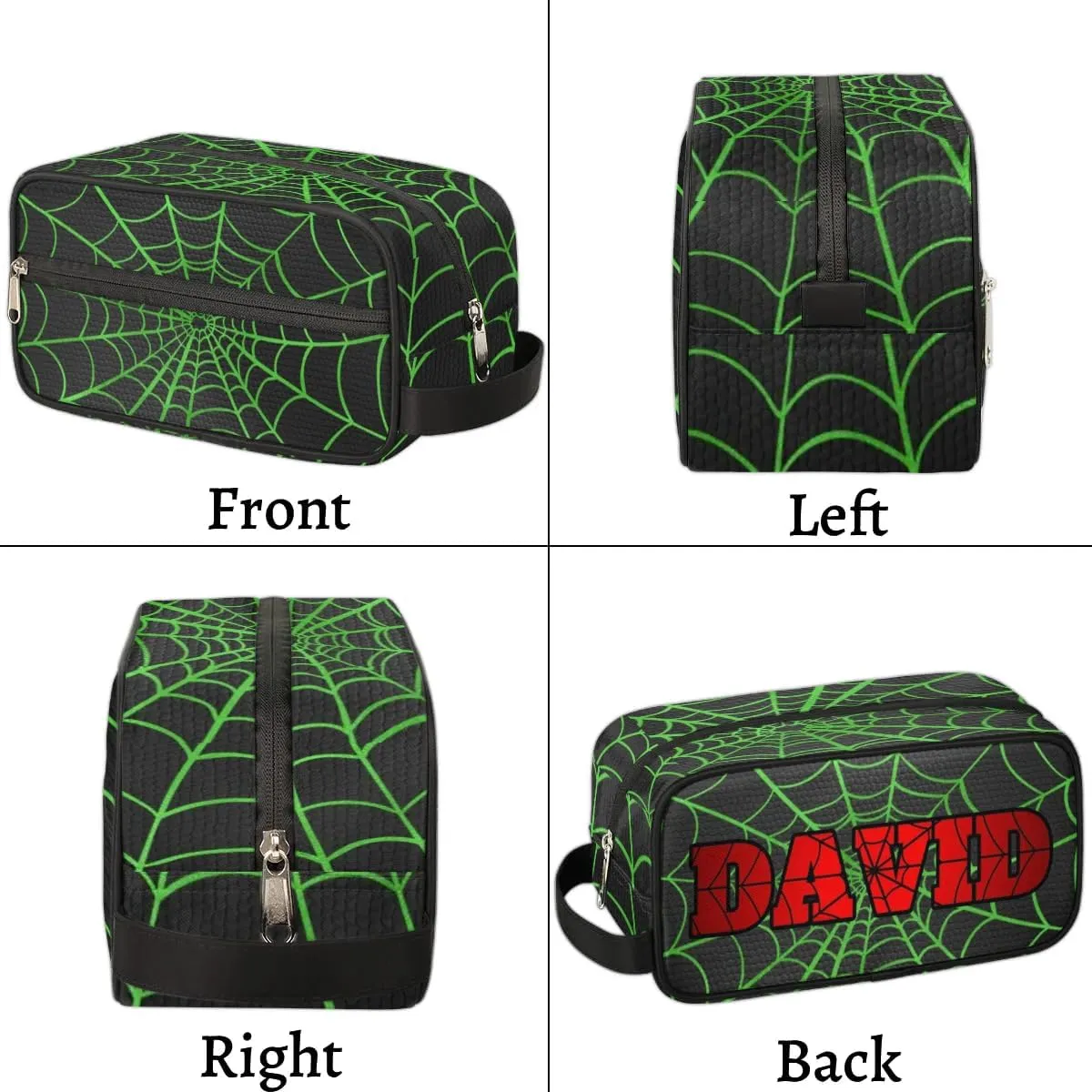 Personalized Gift Travel Makeup Bag Cosmetic Bag for Man Boy, Custom Shaving Bag Make Up Bag Organizer Toiletry Bag Christmas Birthday Gift for Boys Green Black Spider Web