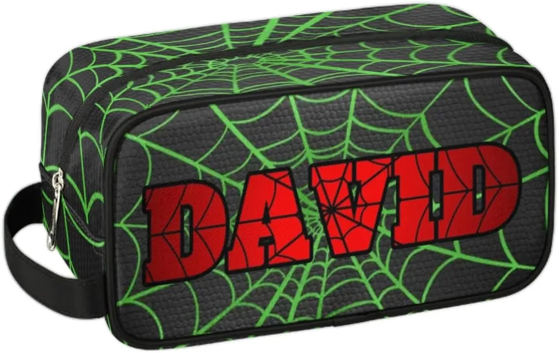 Personalized Gift Travel Makeup Bag Cosmetic Bag for Man Boy, Custom Shaving Bag Make Up Bag Organizer Toiletry Bag Christmas Birthday Gift for Boys Green Black Spider Web