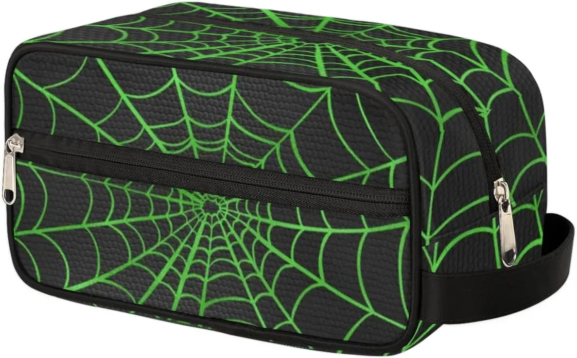Personalized Gift Travel Makeup Bag Cosmetic Bag for Man Boy, Custom Shaving Bag Make Up Bag Organizer Toiletry Bag Christmas Birthday Gift for Boys Green Black Spider Web
