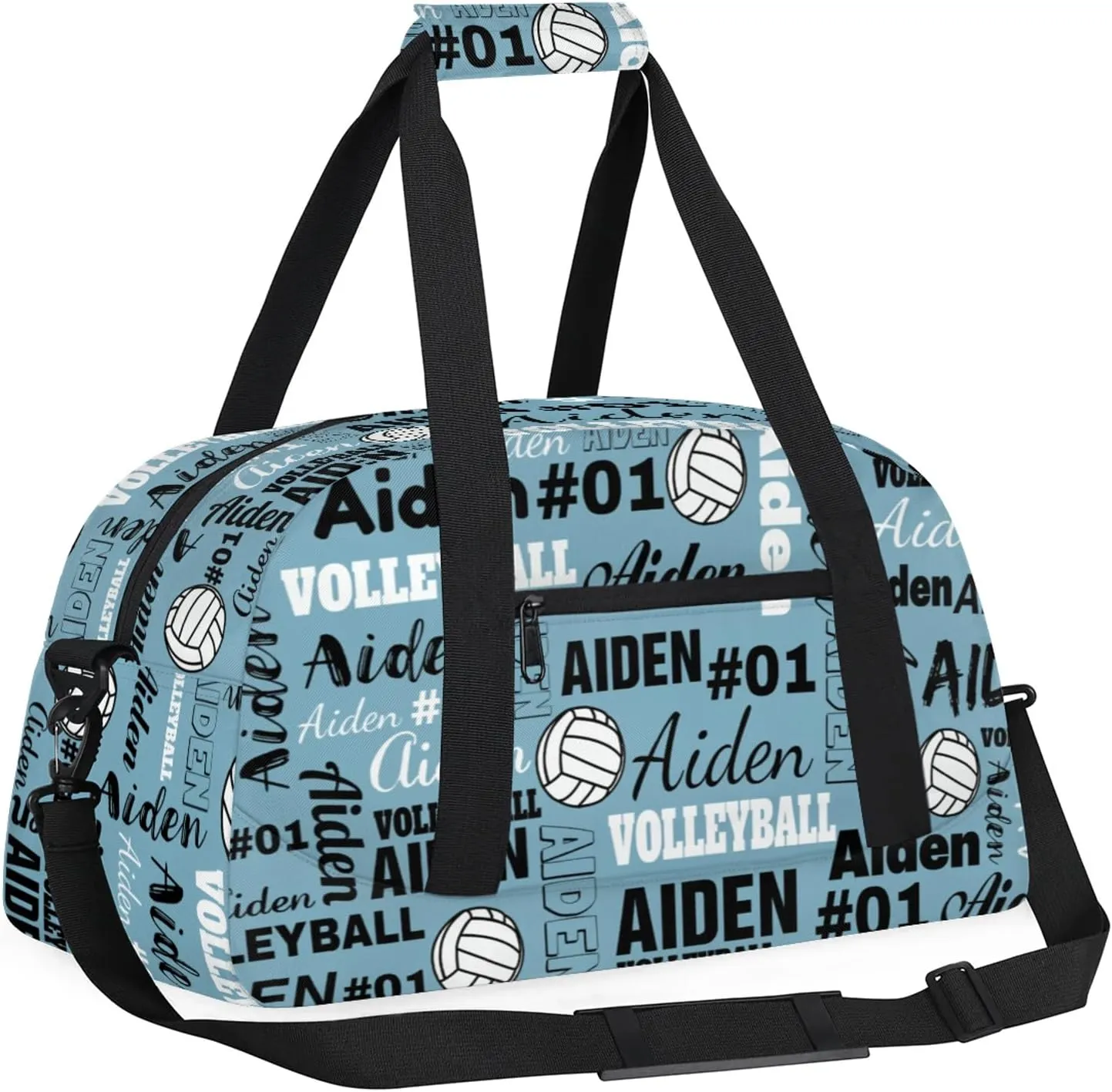 Personalized Name Volleyball Duffle Bags Custom Number Sport Ball Sports Gym Bag Weekender Overnight Training Bag, Blue