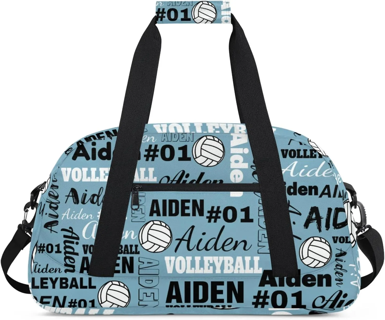 Personalized Name Volleyball Duffle Bags Custom Number Sport Ball Sports Gym Bag Weekender Overnight Training Bag, Blue