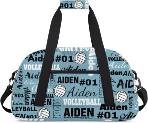 Personalized Name Volleyball Duffle Bags Custom Number Sport Ball Sports Gym Bag Weekender Overnight Training Bag, Blue