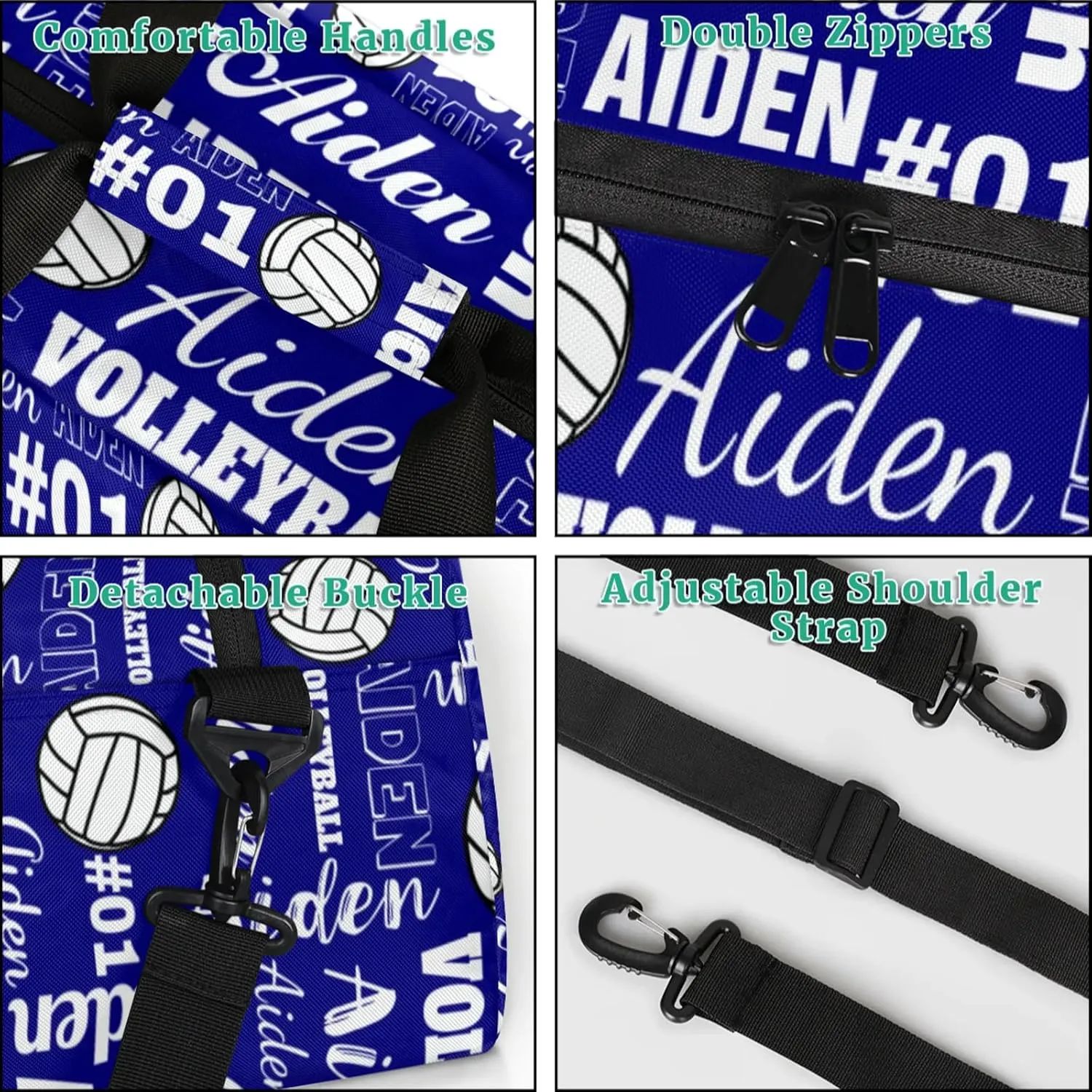 Personalized Name Volleyball Duffle Bags Custom Number Sport Ball Sports Gym Bag Weekender Overnight Training Bag, Bright Blue
