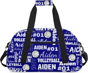 Personalized Name Volleyball Duffle Bags Custom Number Sport Ball Sports Gym Bag Weekender Overnight Training Bag, Bright Blue