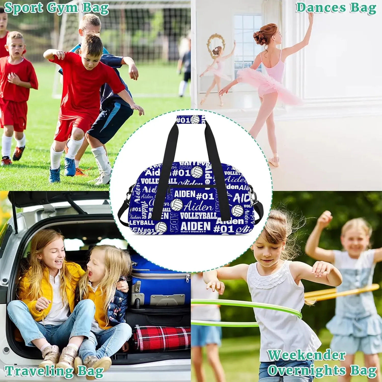 Personalized Name Volleyball Duffle Bags Custom Number Sport Ball Sports Gym Bag Weekender Overnight Training Bag, Bright Blue