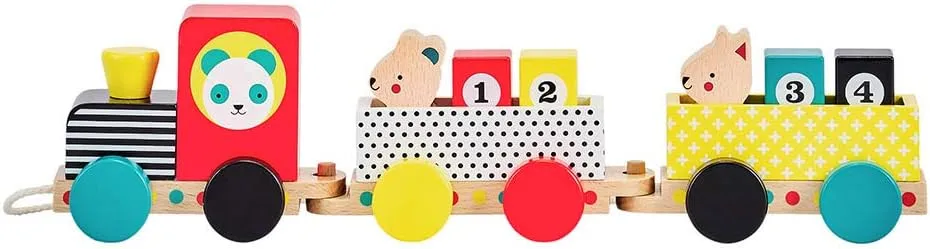 Petit Collage Animal Friends Wooden Pull Along Train – Colorful Wooden Toy Made with Sustainable Wood, Active Toy Promotes Development of Fundamental Skills, Makes a Great Gift for Toddlers